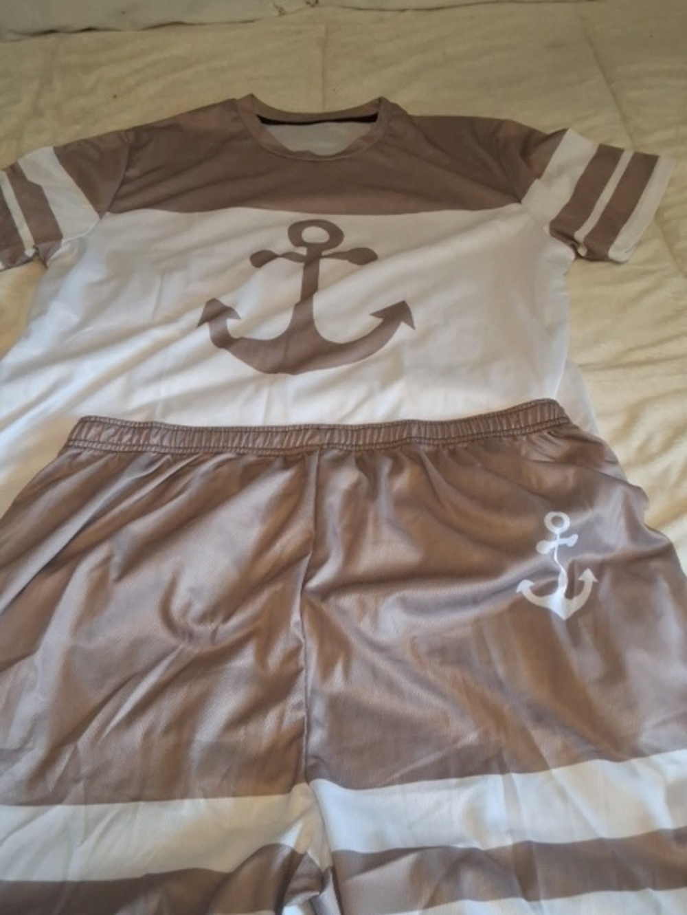 Mens Anchor Print Brown and White Pajama Set